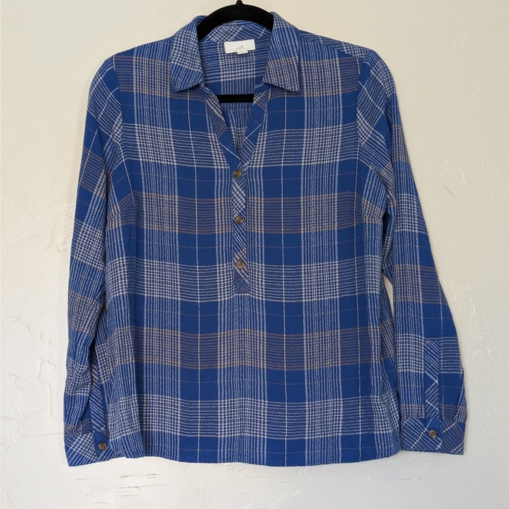 J. Jill Blue and Brown Plaid Long Sleeve Top, SP